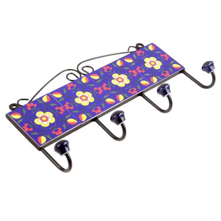 Navy Blue Yellow Tiny Flower Tiles Hooks 